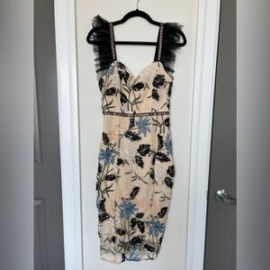 Lulu’s Show Stopper Cream Embroidered Sequin Bodycon Midi Dress